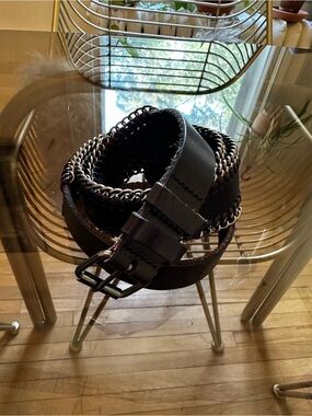 Black Genuine Leather Chain Belt